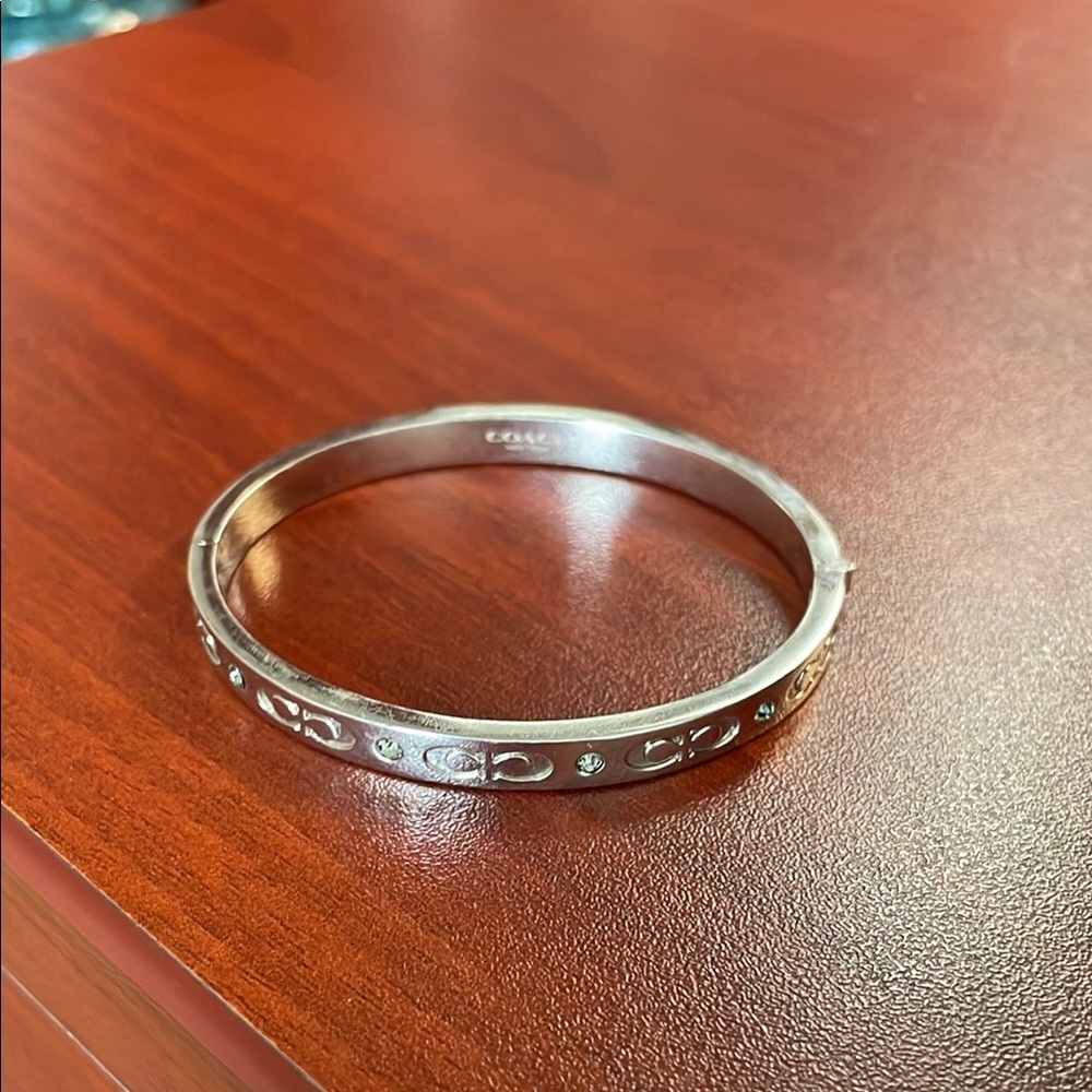 Coach Silver Bangle Bracelet with Crystal Accents